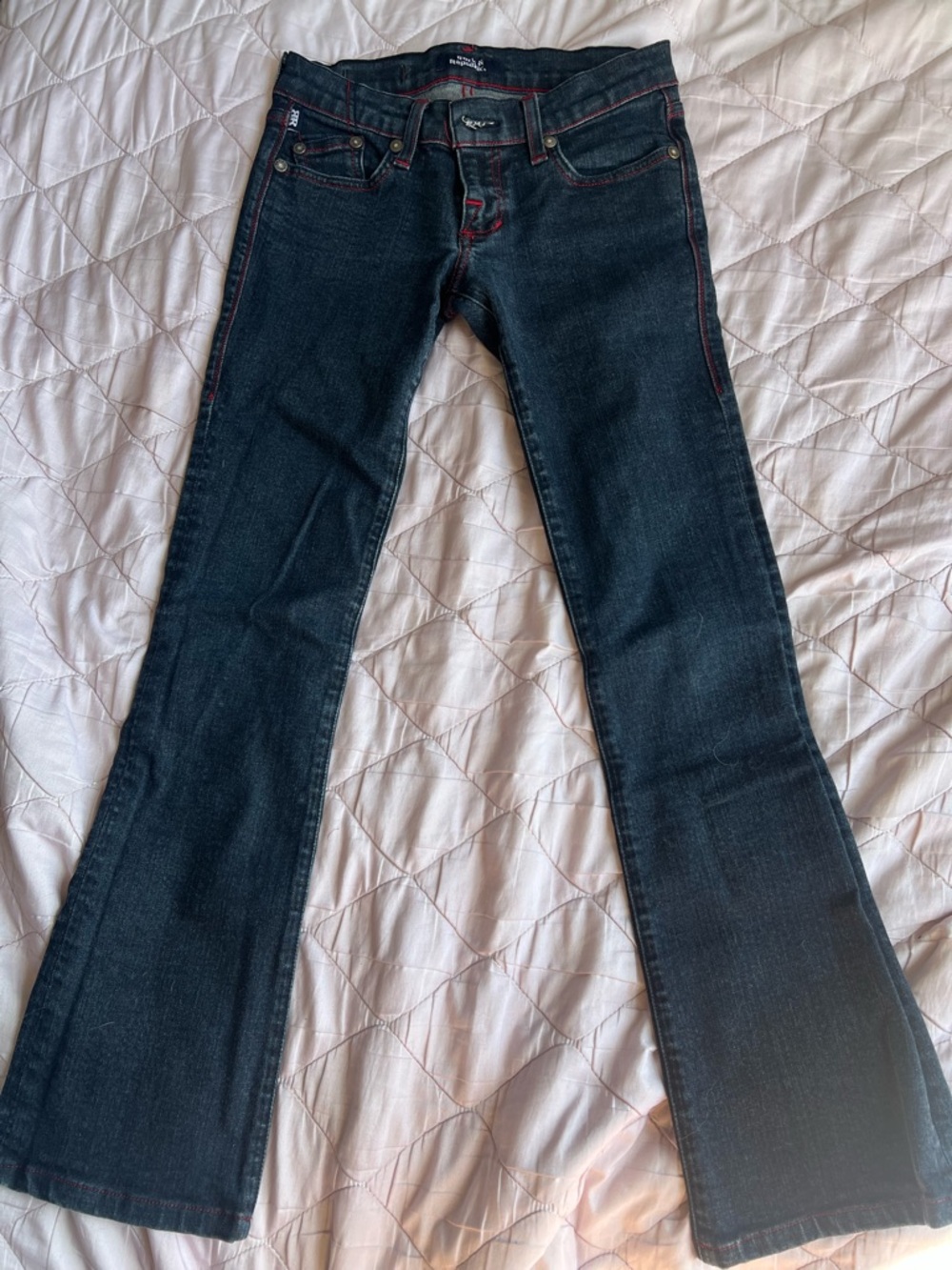 Rock & Republic Dark Blue Flare Jeans with Red Stitching
